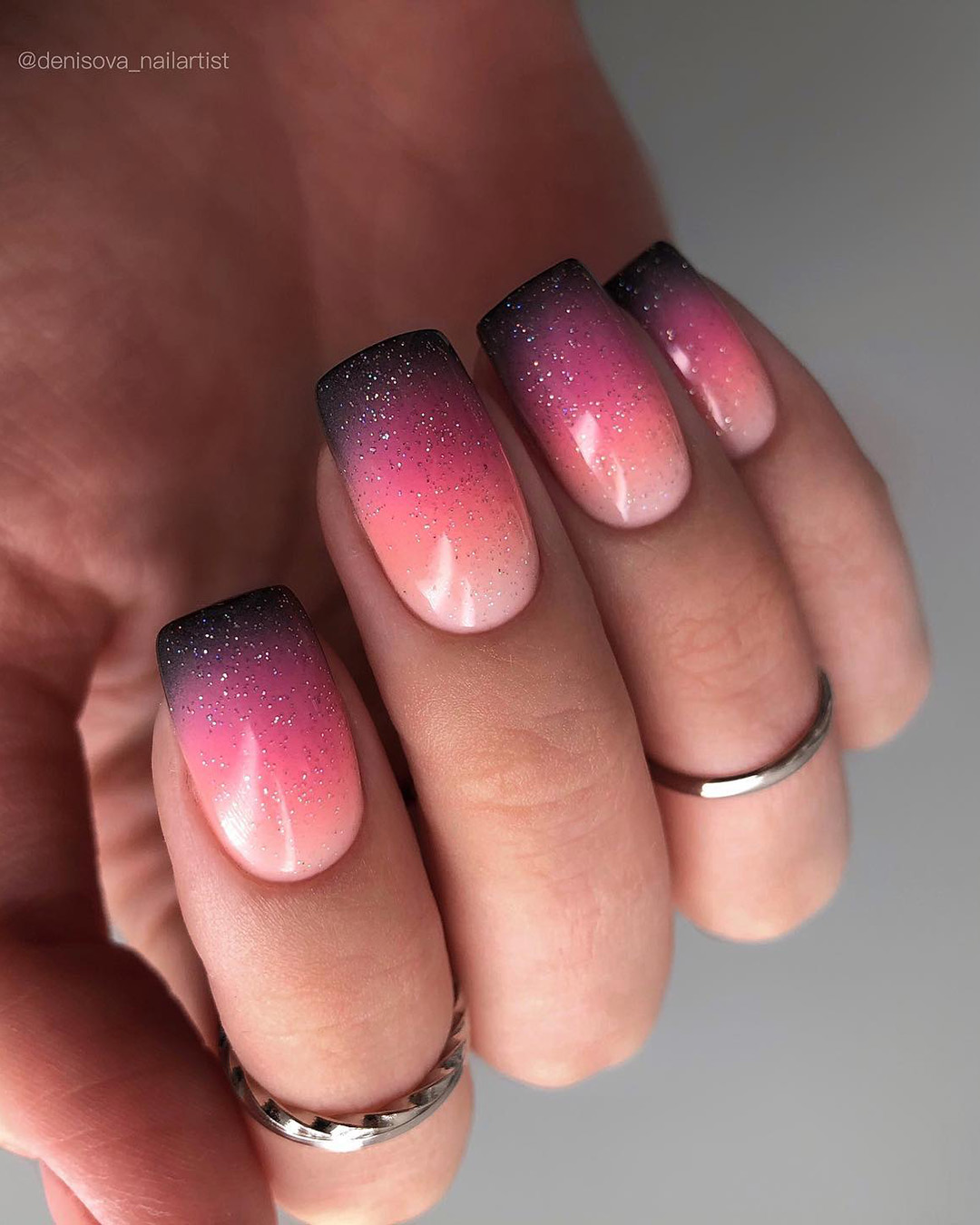 fall wedding nails ombre design with sparkles denisova_nailartist