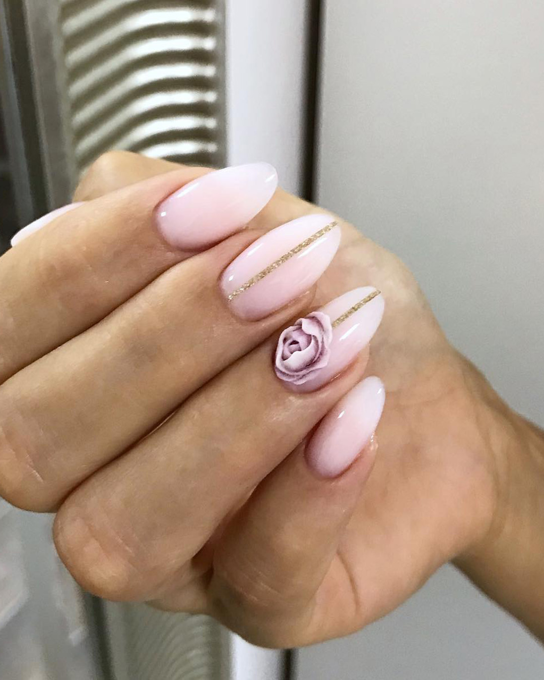 fall wedding nails ombre pink with acrylic flowers dizi_nail