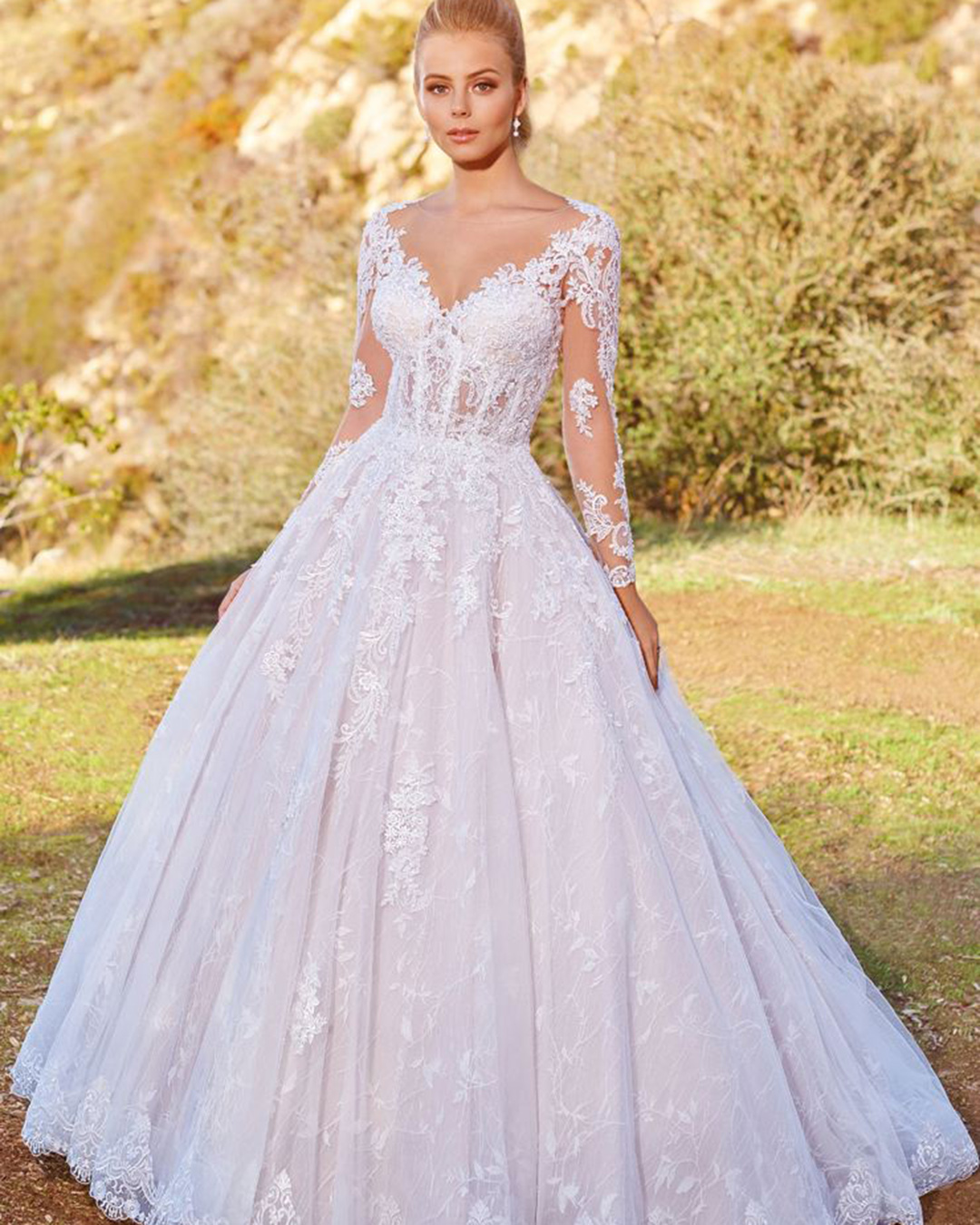 fashion forward wedding dresses ball gown with long sleeves lace sweetheart neckline martinthornburg