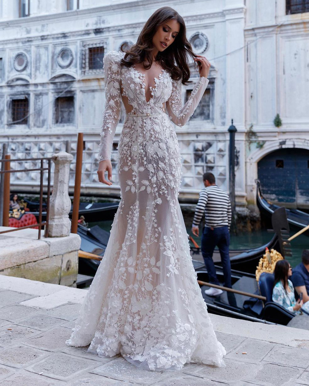 fashion forward wedding dresses mermaid sweetheart neckline lace floral oksana_mukha