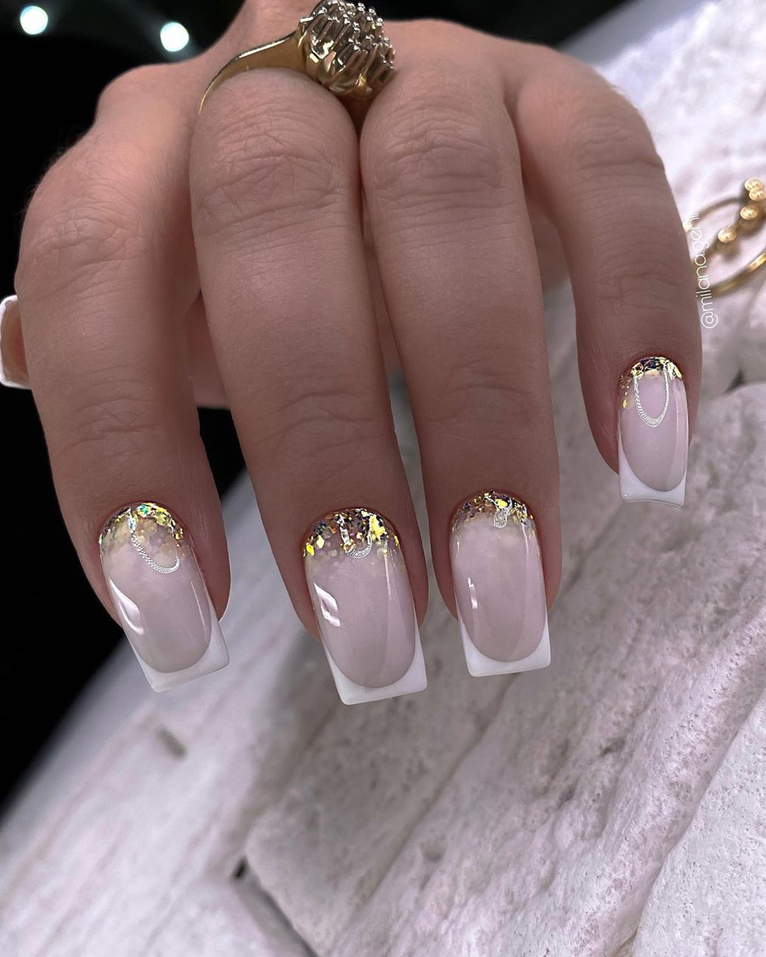 french wedding nails classy white tips with glitter milana.gen11