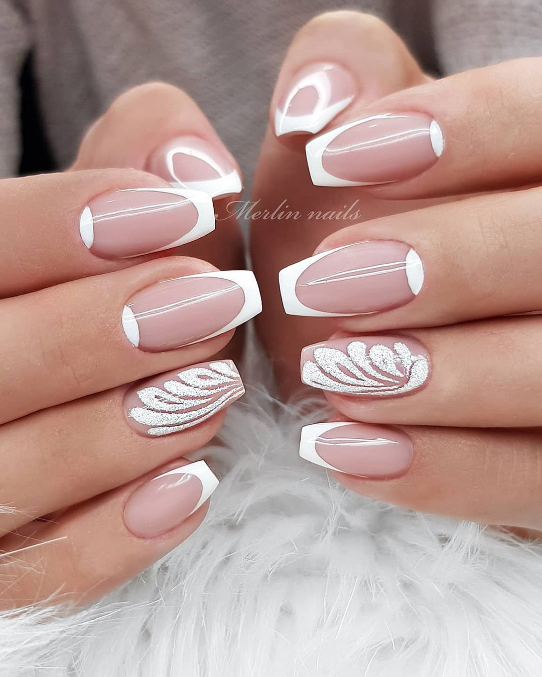 french wedding nails lace design and white tips merlin_nails