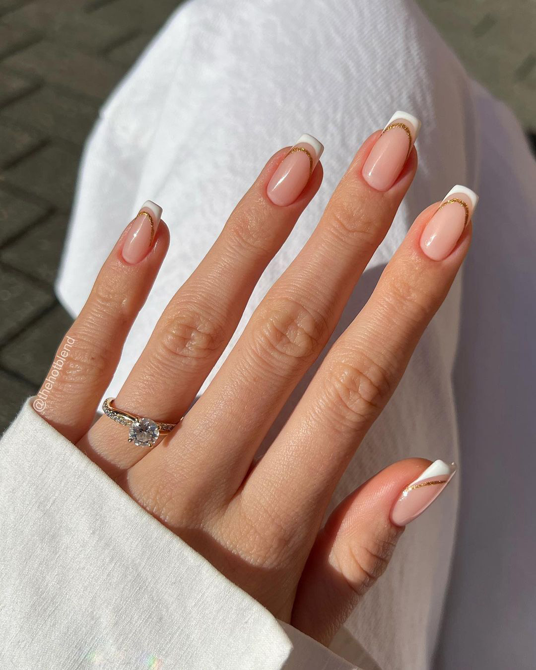 french wedding nails long nails with white and gold glitter thehotblend