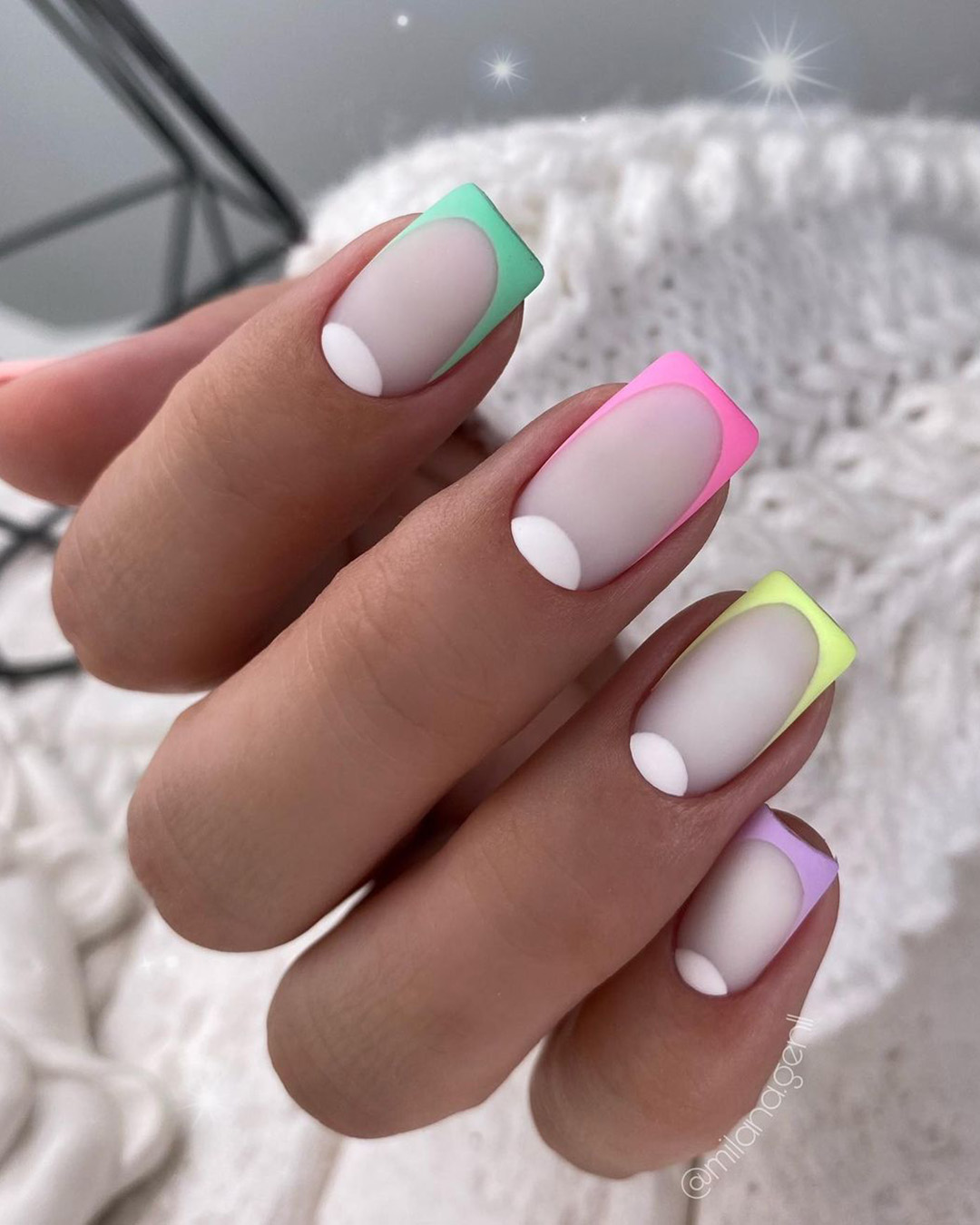 french wedding nails matte with colorful tips milana.gen11