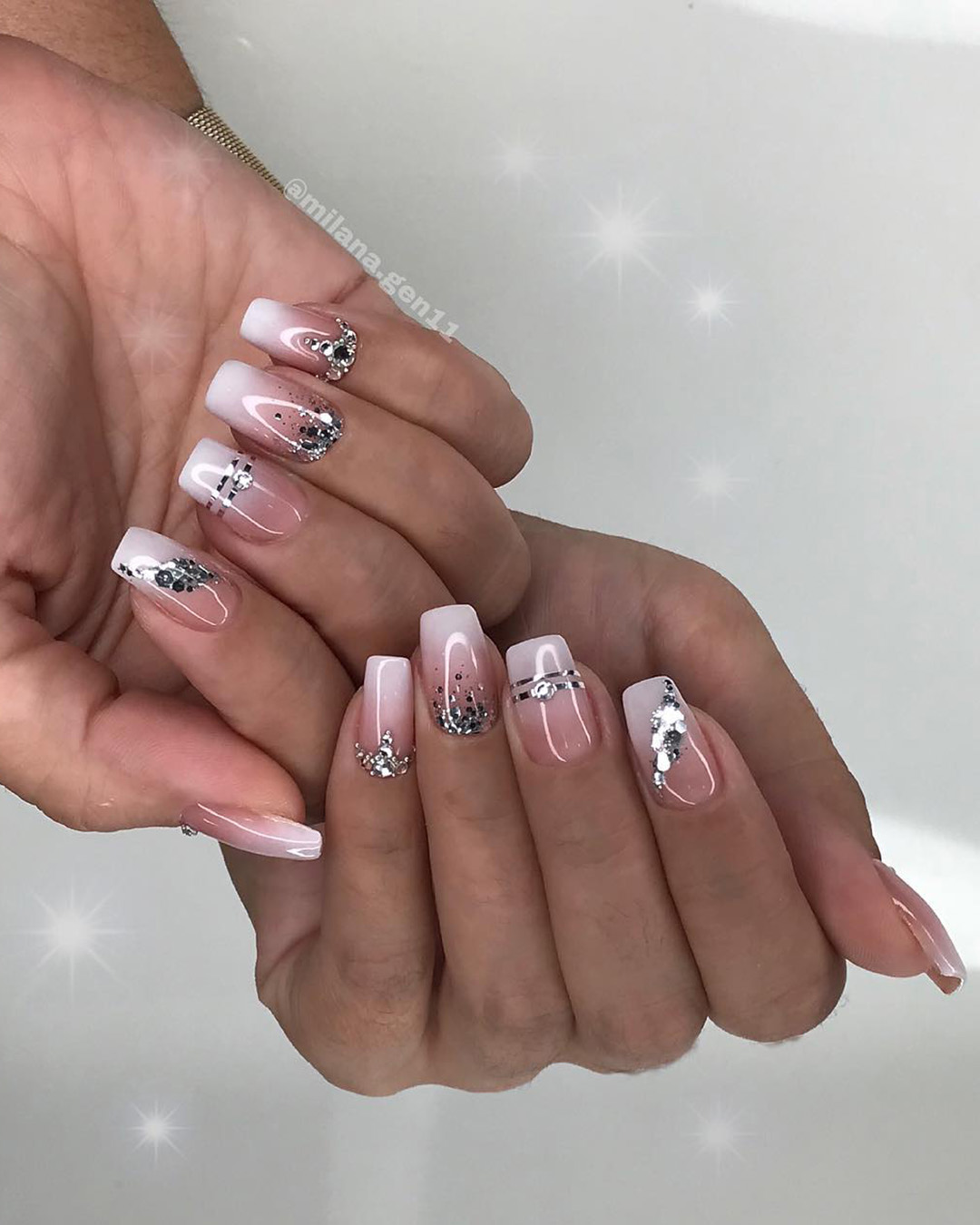 french wedding nails ombre nude with silver glitter milana.gen11