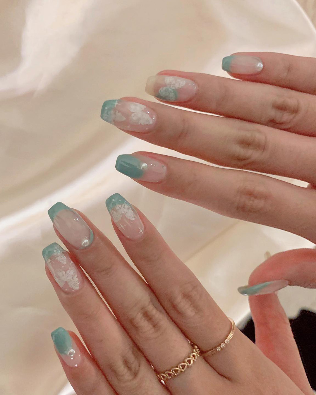 french wedding nails pastel blue tips with butterflies nail_jisu