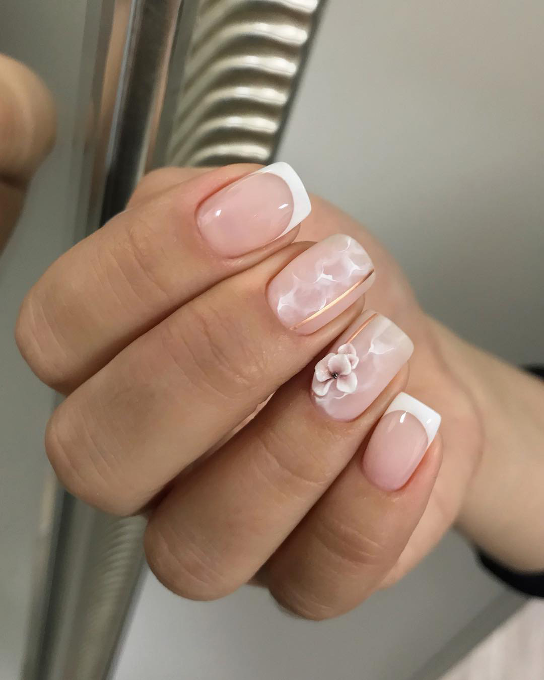 french wedding nails pink white marble and flowers dizi_nail