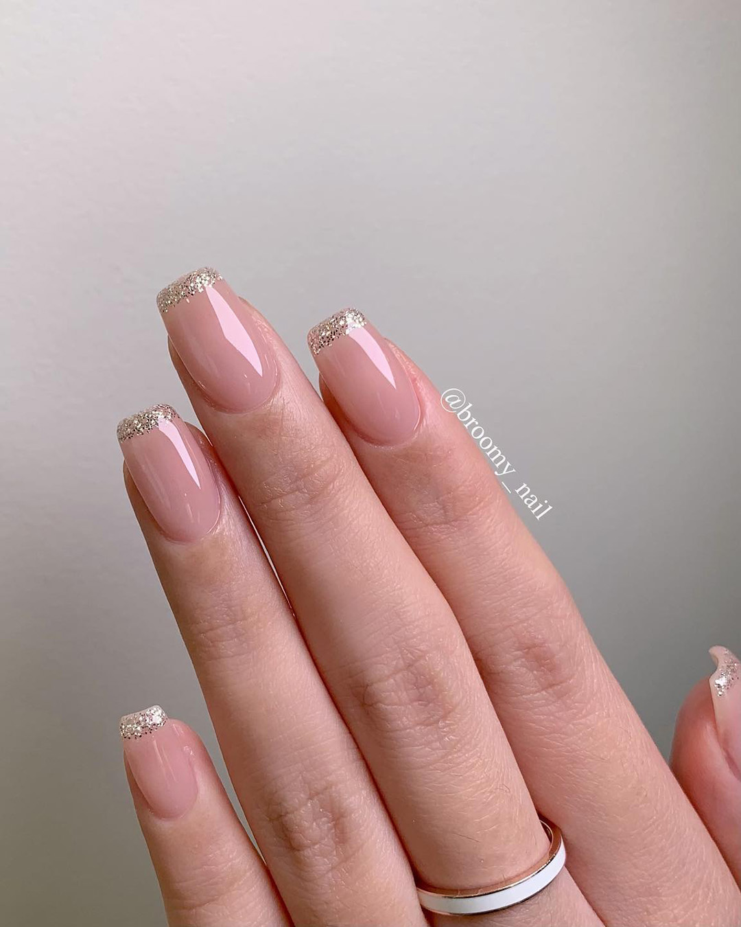 french wedding nails simple natural with glitter tips broomy_nail