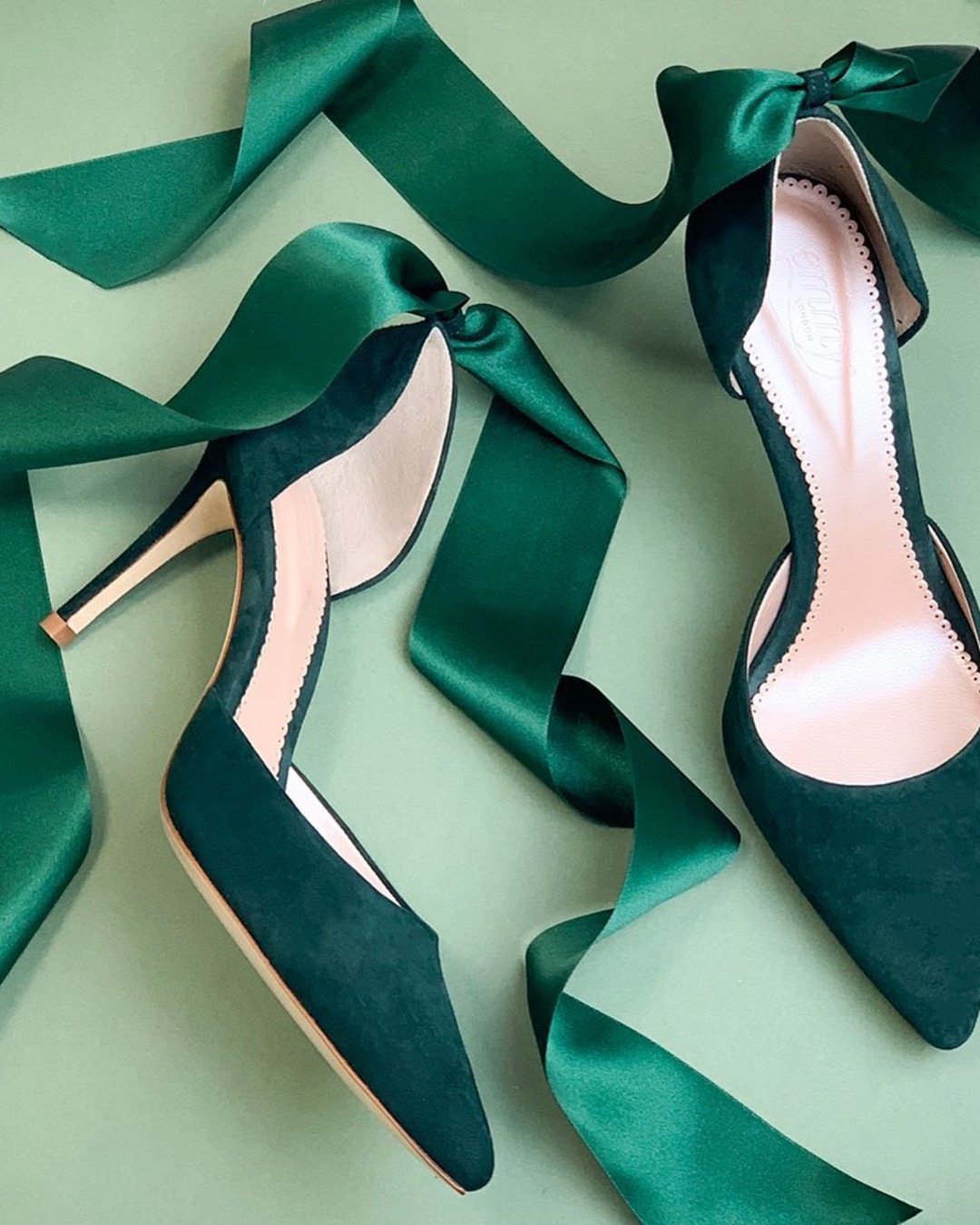 Green satin shoes wedding Clearance