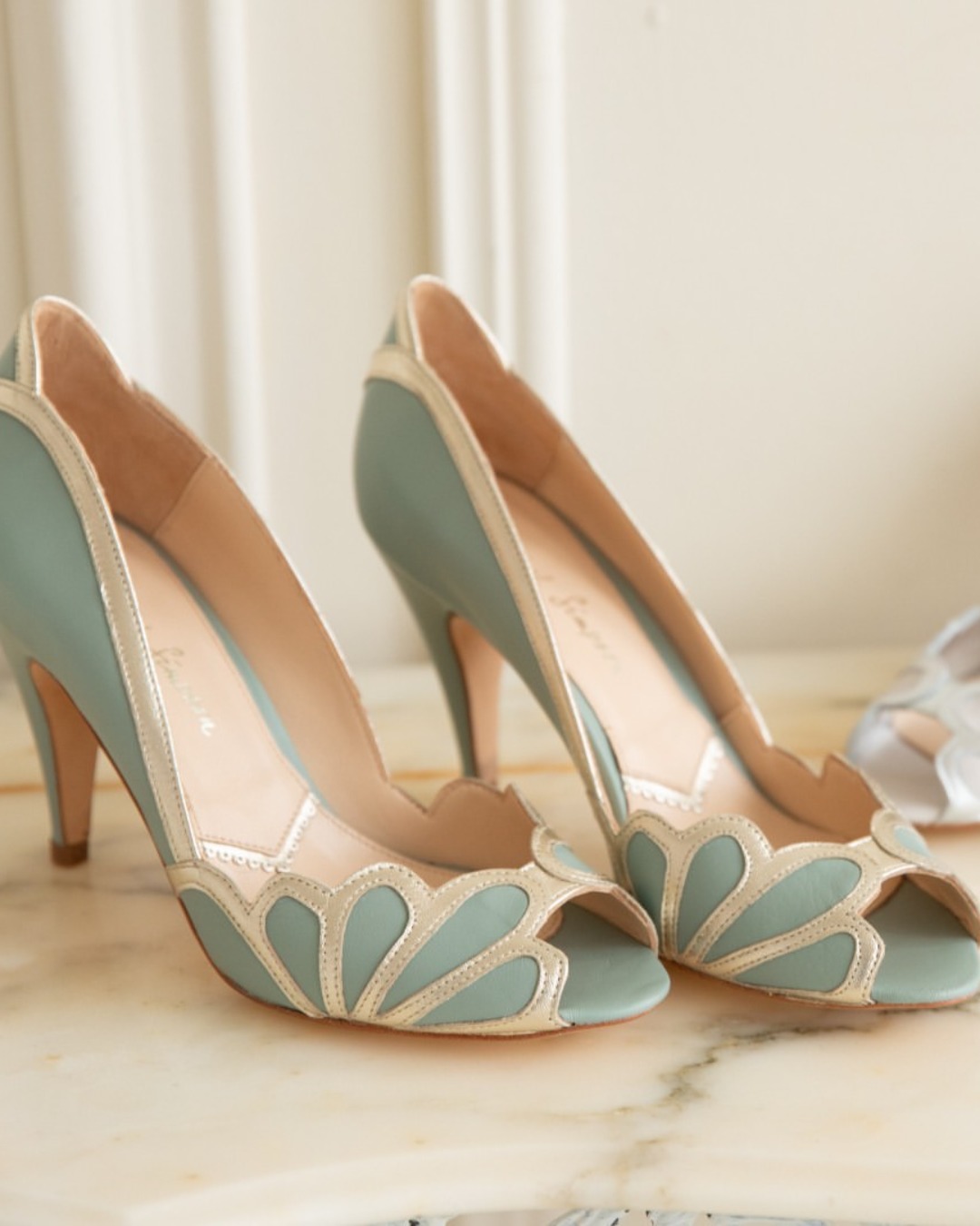 green wedding shoes low heel