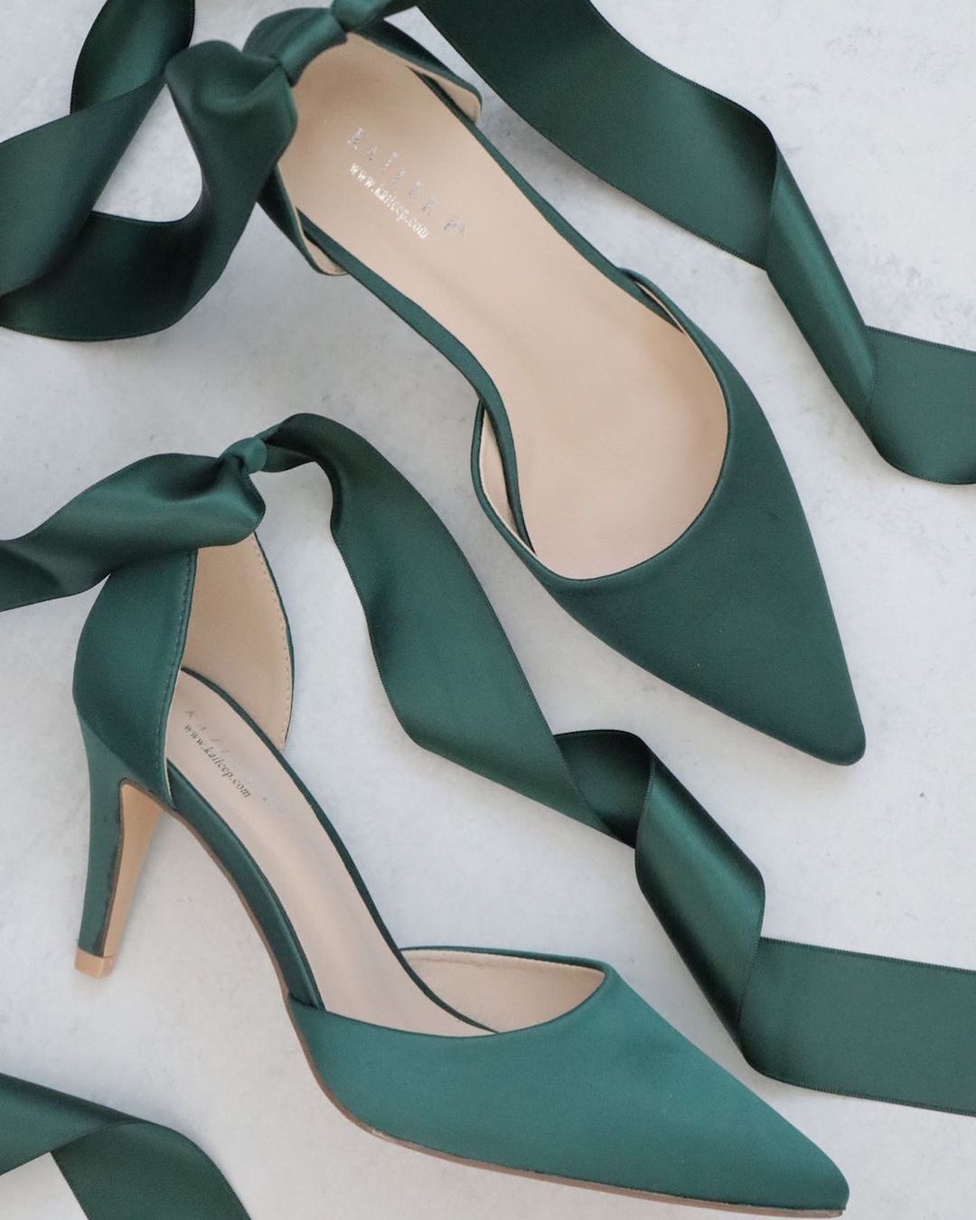 Green satin shoes wedding Clearance