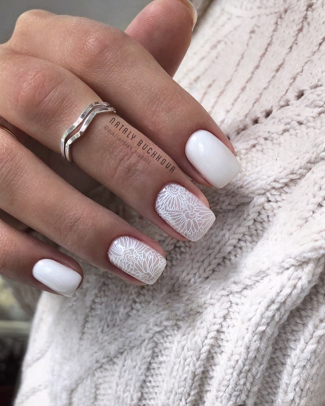 lace wedding nails white