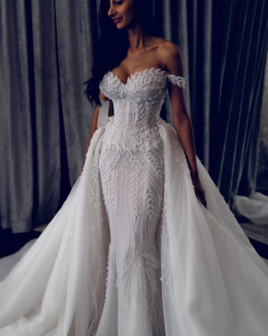 off the shoulder wedding dresses sweetheart sexy mermaid with overskirt leahdagloria