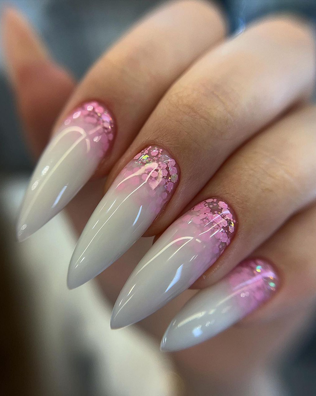 ombre wedding nails long pink white and gloss nastya_nogti_lak