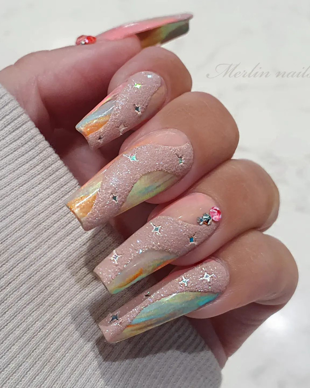 ombre wedding nails long squad shaped nude merlin_nails