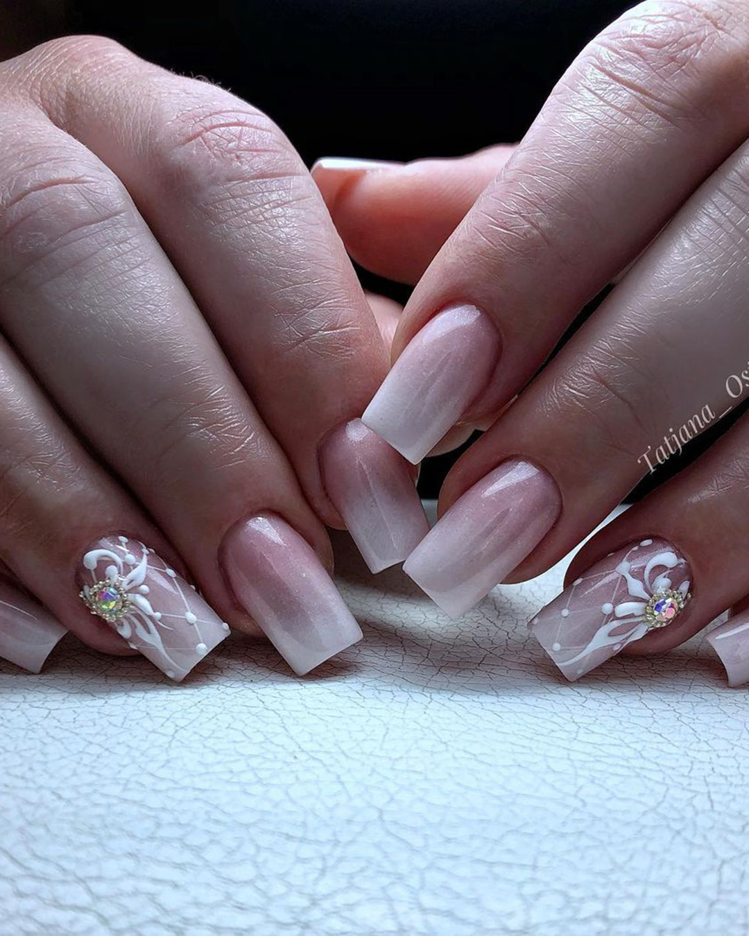 ombre wedding nails long square with lace tatjana_ost