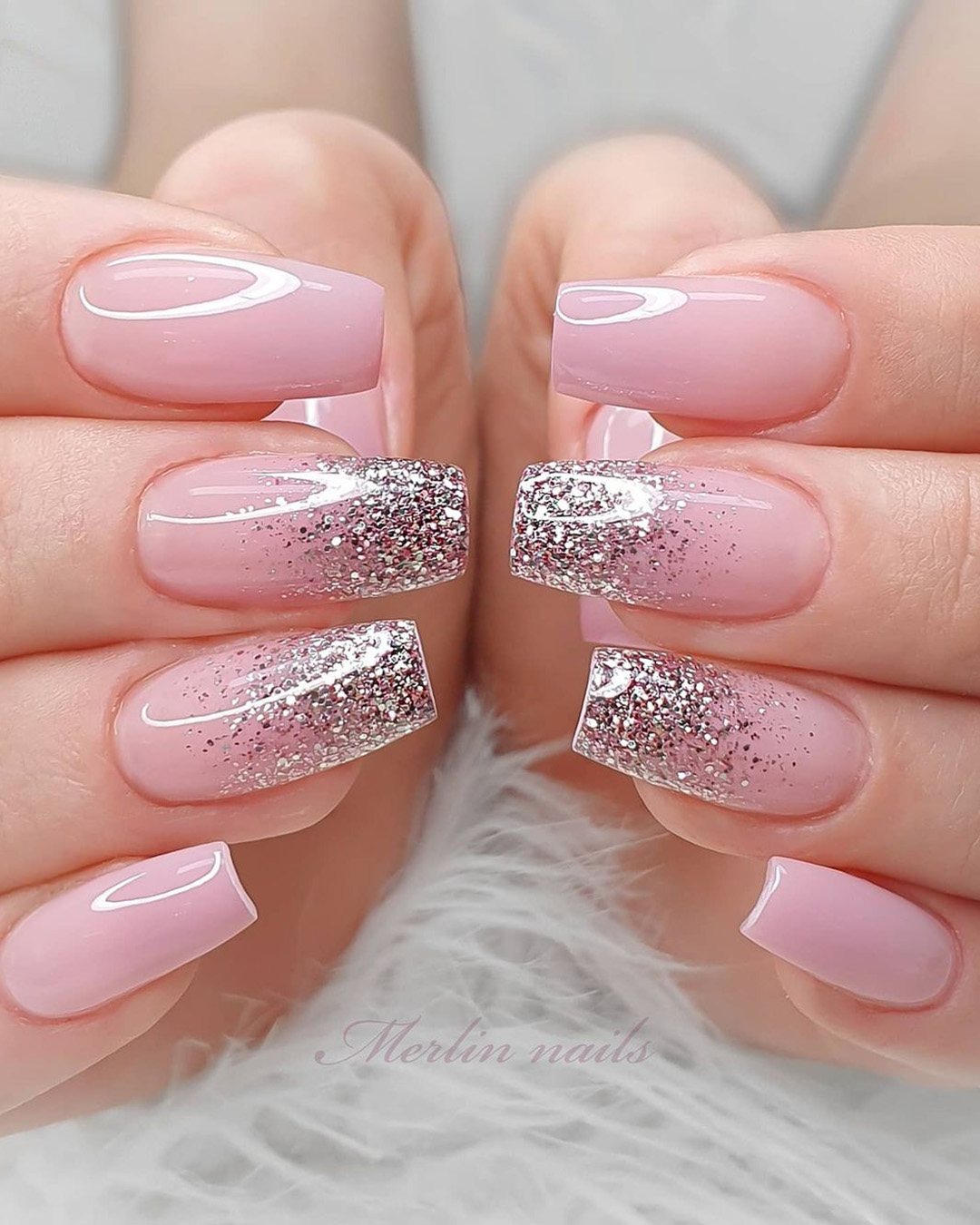 ombre wedding nails pink with glitter merlin_nails