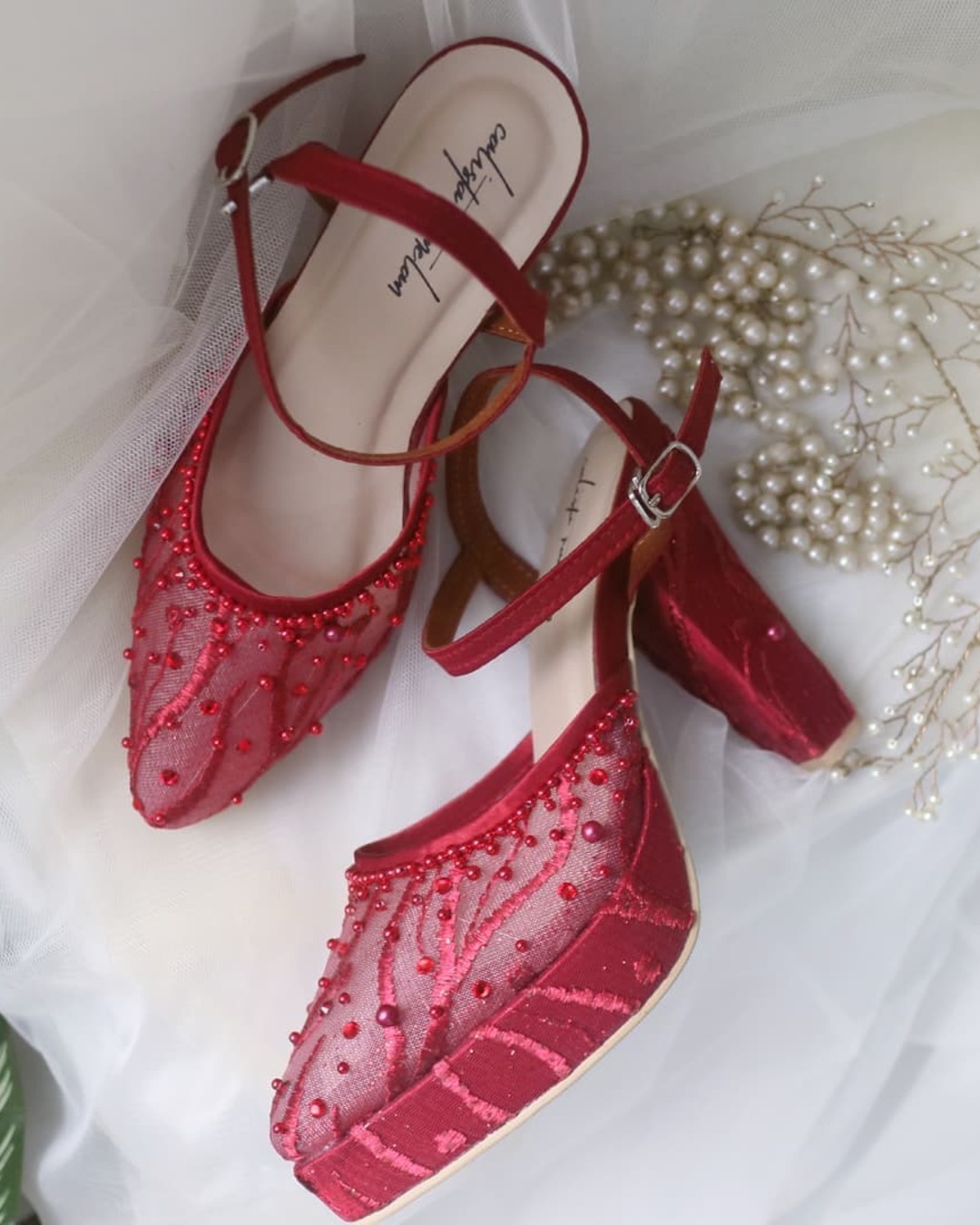 red wedding shoes lace