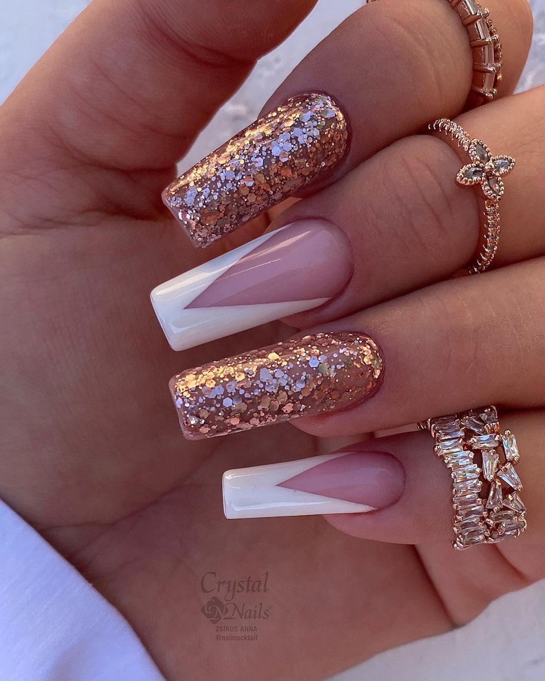 rose gold wedding nails glitter