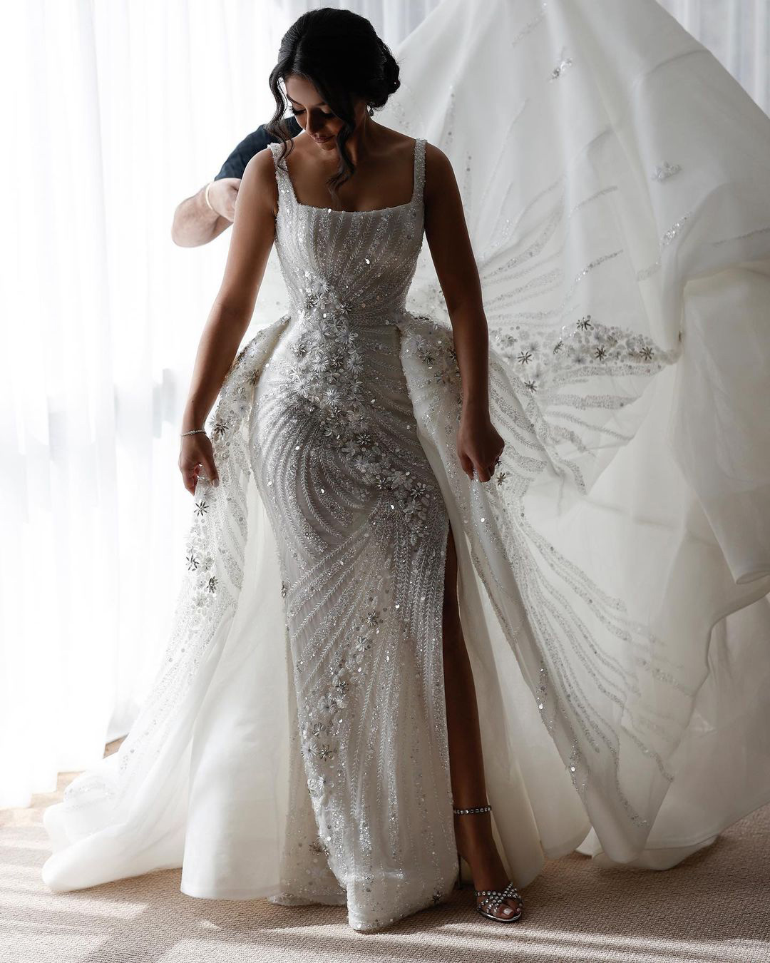 sequined fashion forward wedding dresses with overskirt steven_khalil