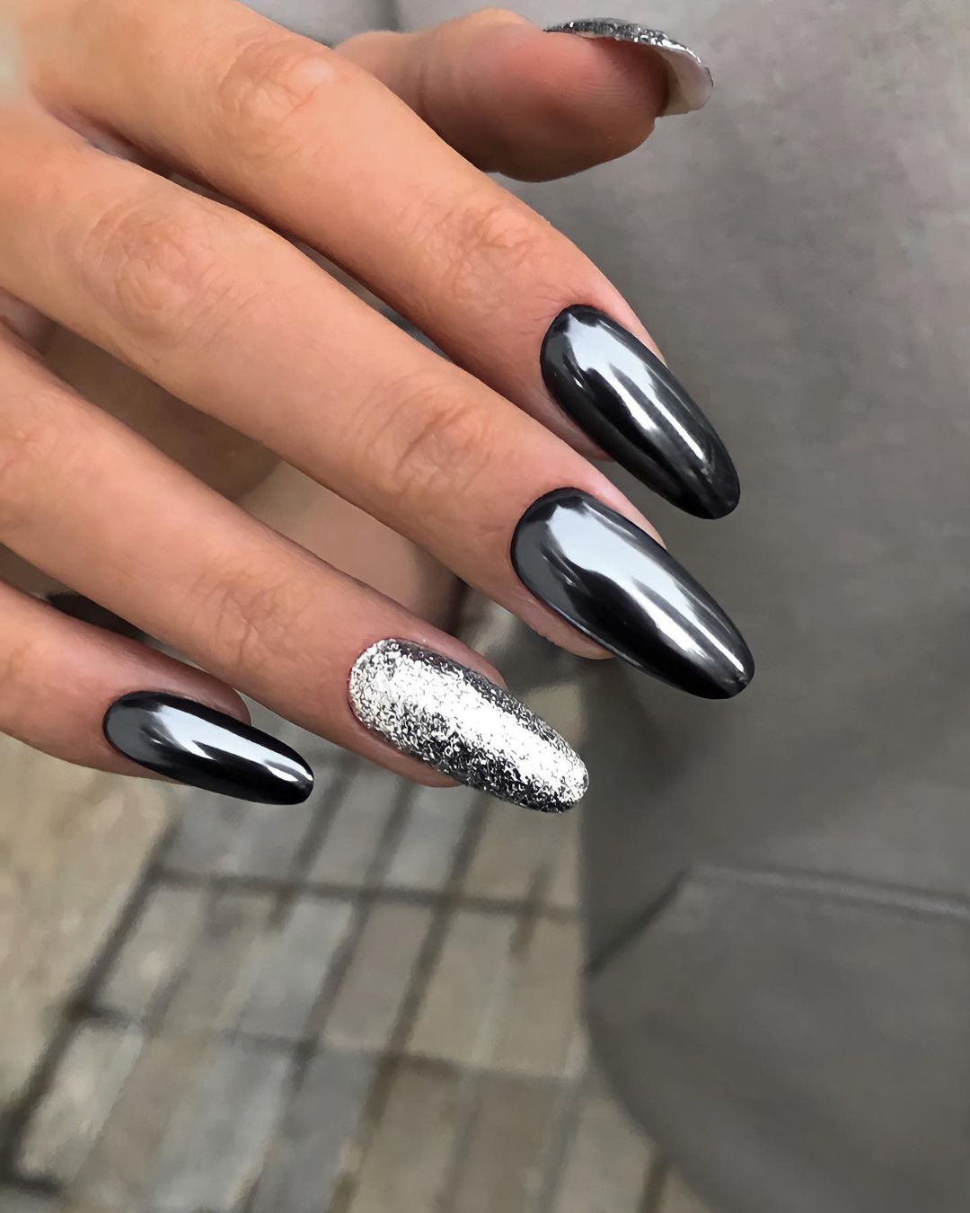silver wedding nails black