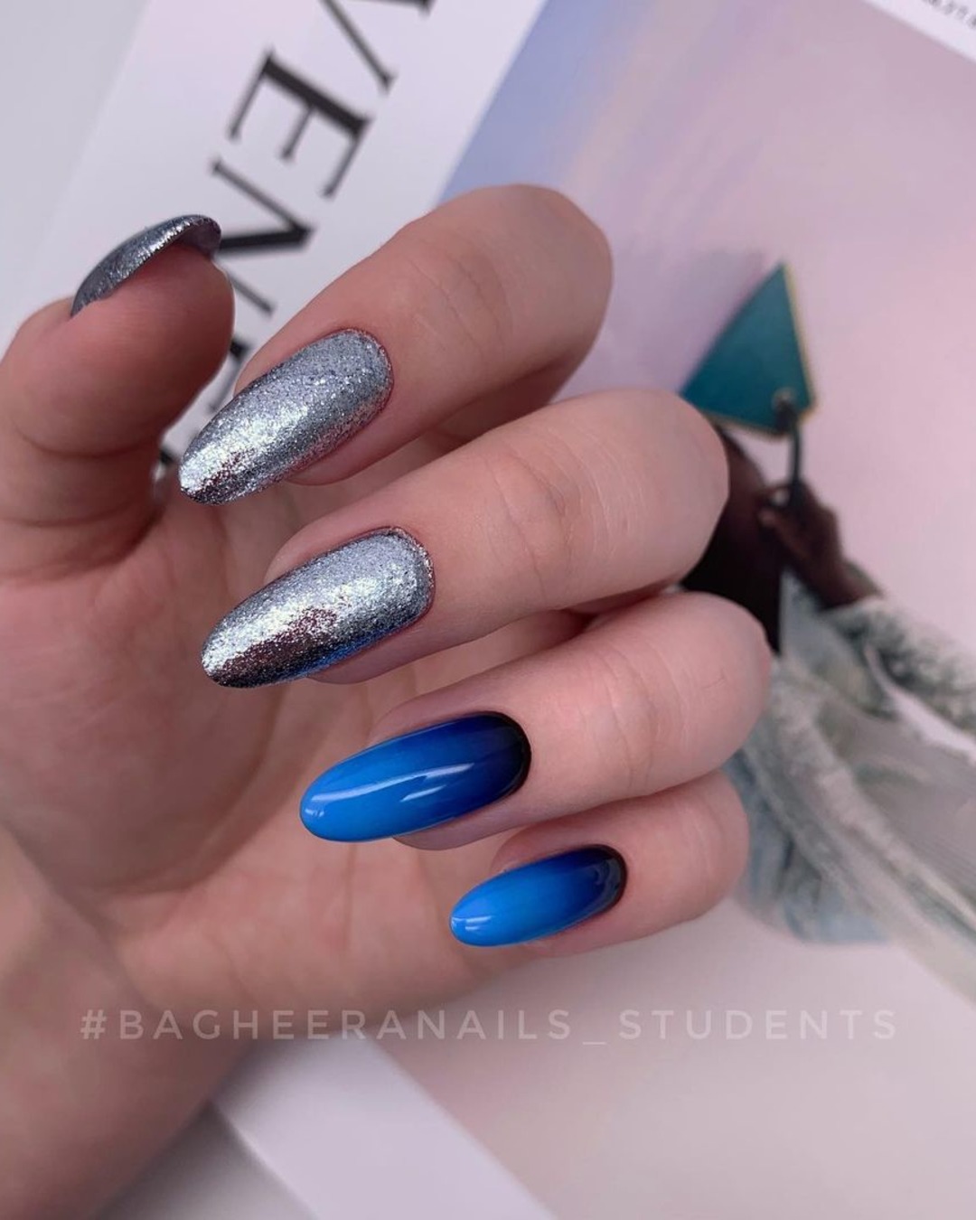 silver wedding nails blue