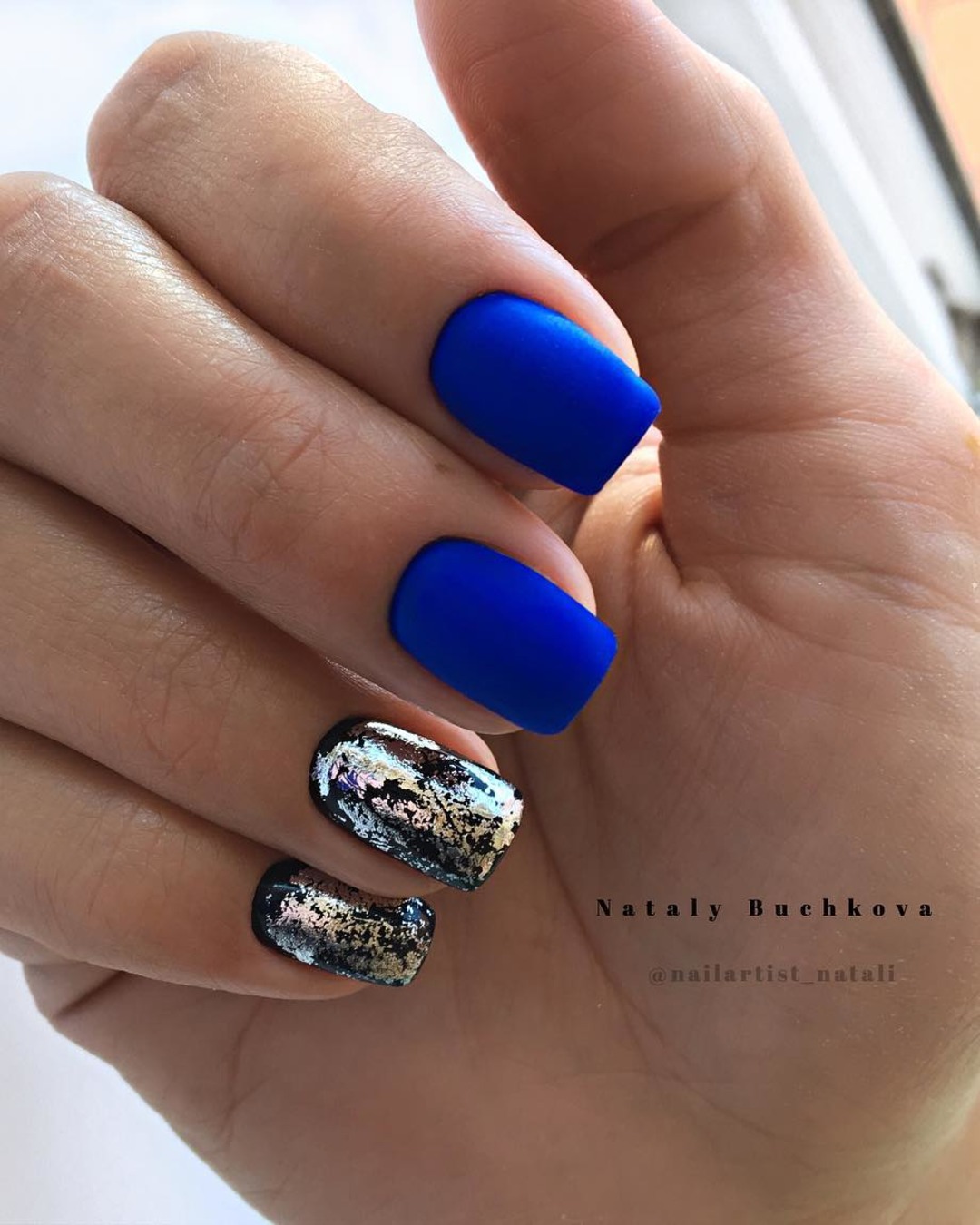 silver wedding nails blue