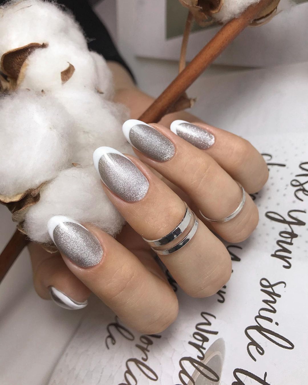 silver wedding nails french manicure
