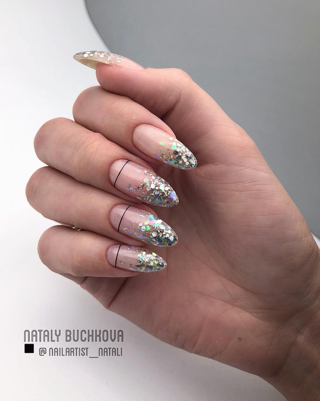silver wedding nails glitter