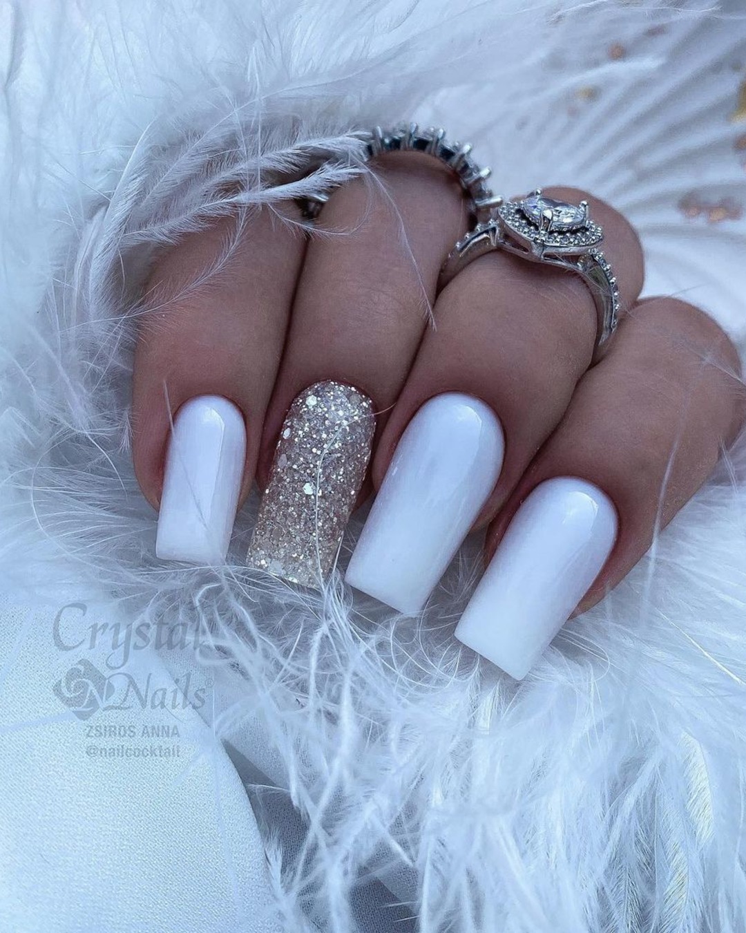 silver wedding nails white
