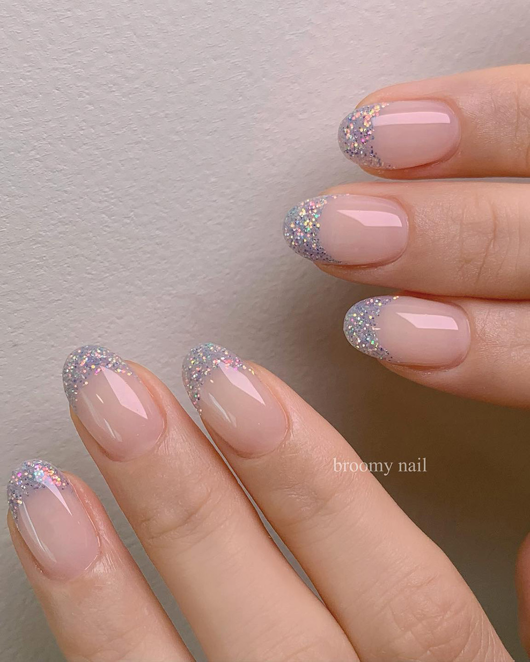 simple wedding nails french tip glitter broomy_nail