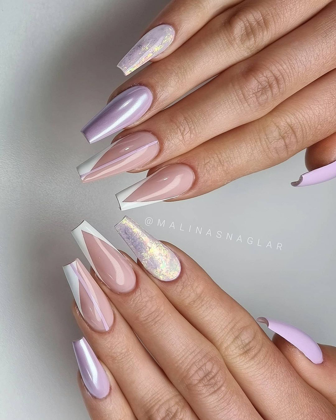 simple wedding nails lilac pink acrylic french tip malinasnaglar