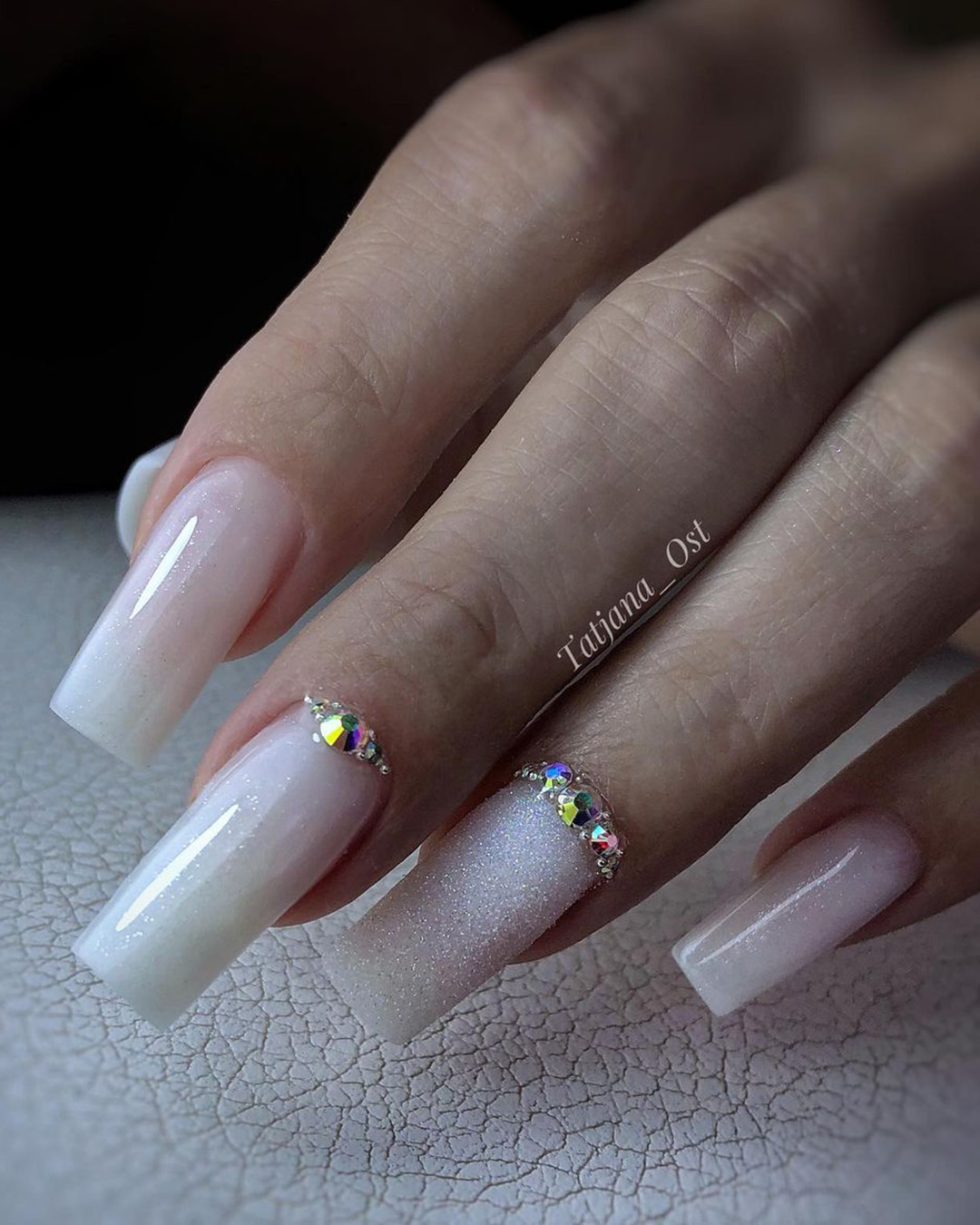 simple wedding nails long acrylic with rhinestones tatjana_ost