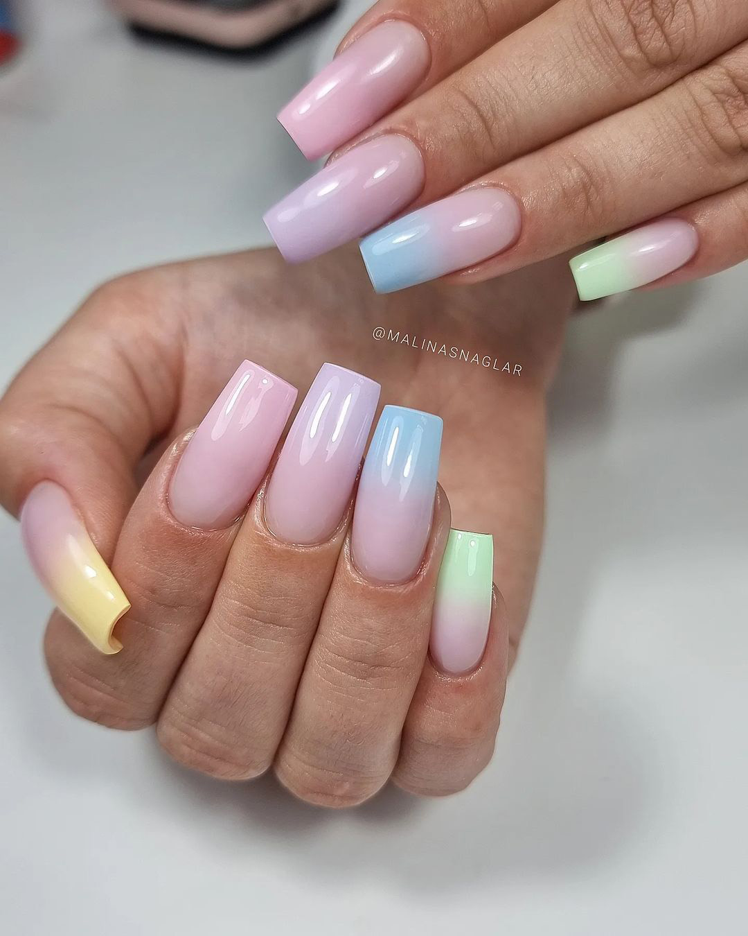 simple wedding nails long nude and colored ombre malinasnaglar