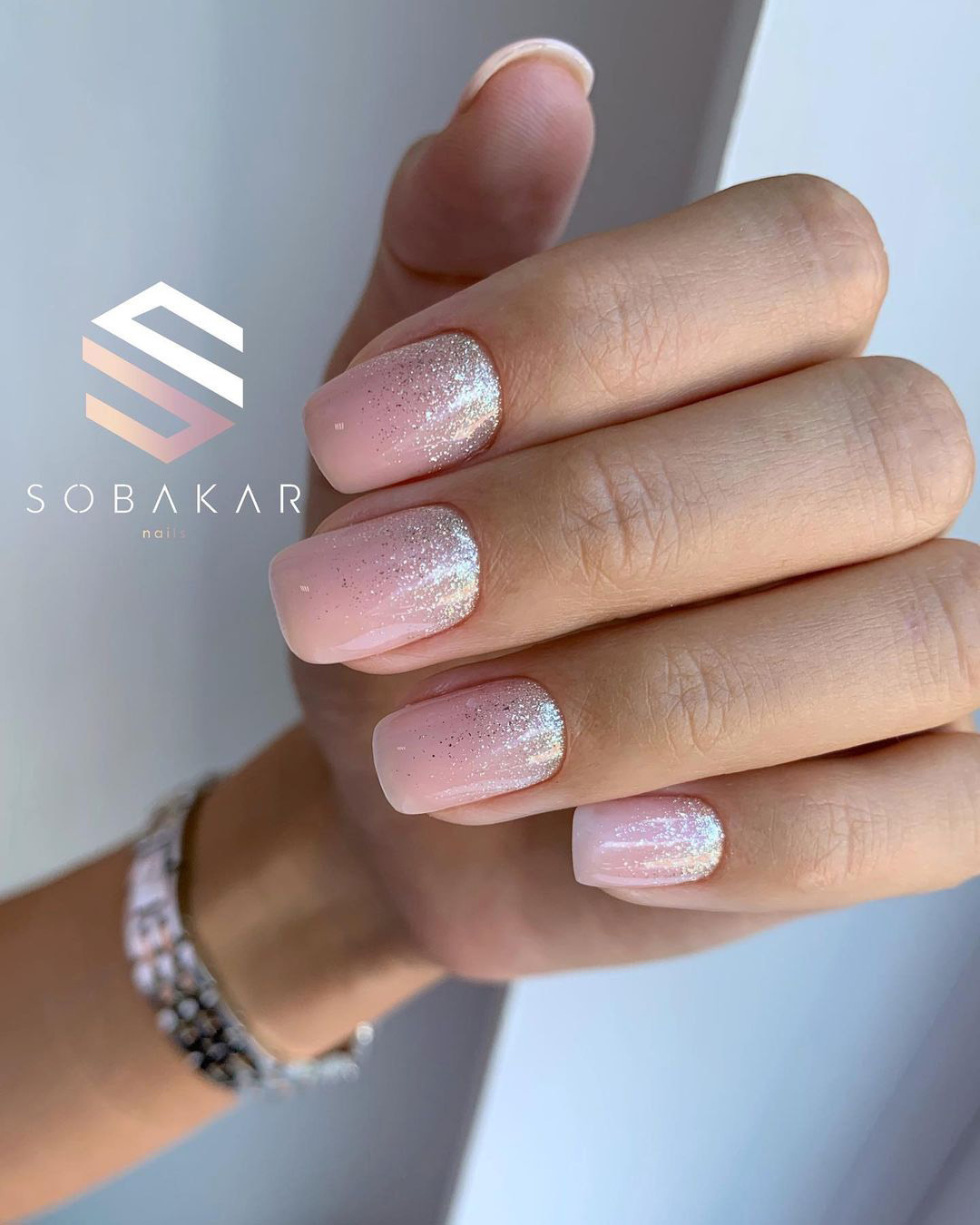 simple wedding nails natural pink and glitter sobakar_nails