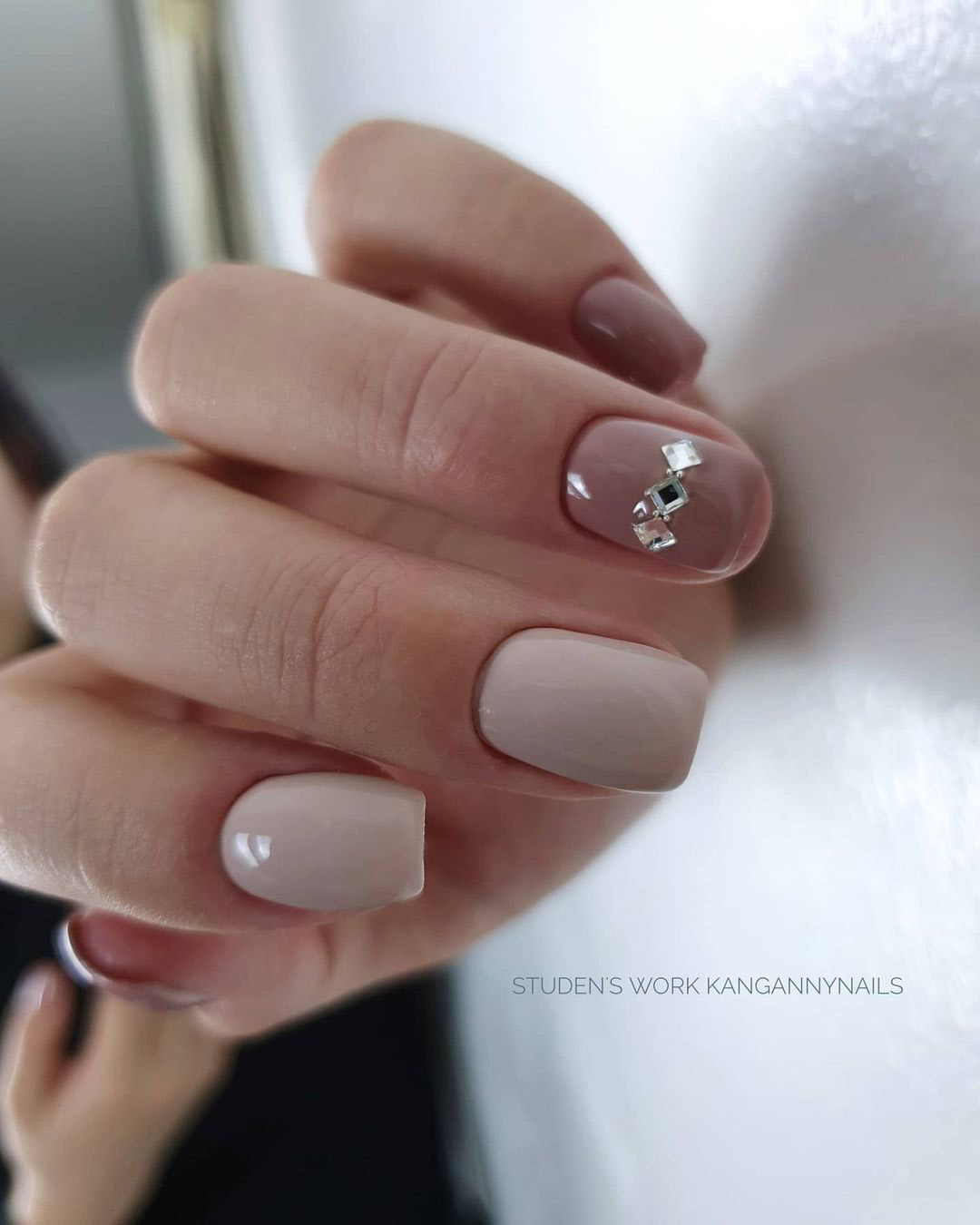 simple wedding nails nude silver rhinestones kangannynails