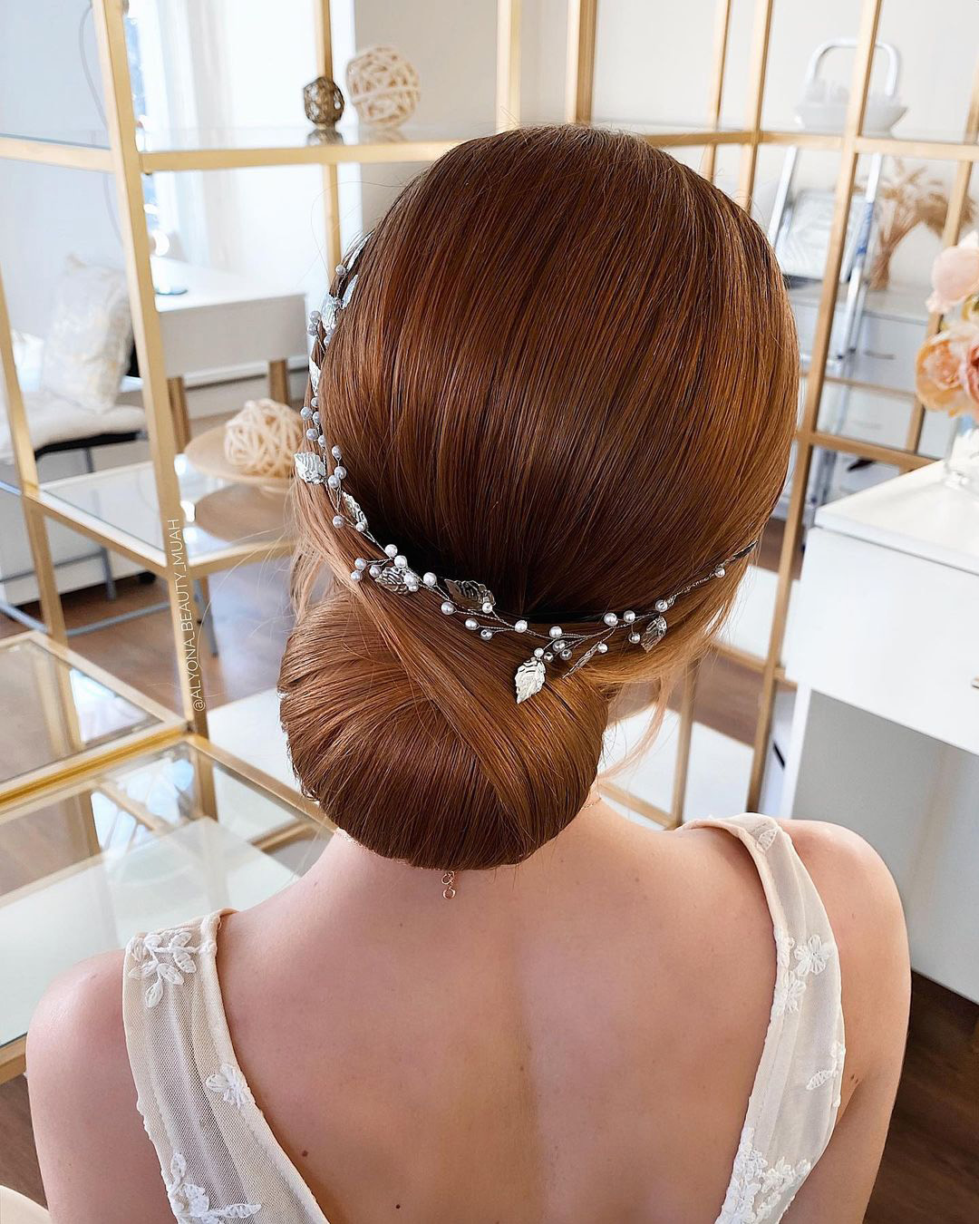 straight wedding hairstyles smooth chignon on red hair alyona_beauty_muah