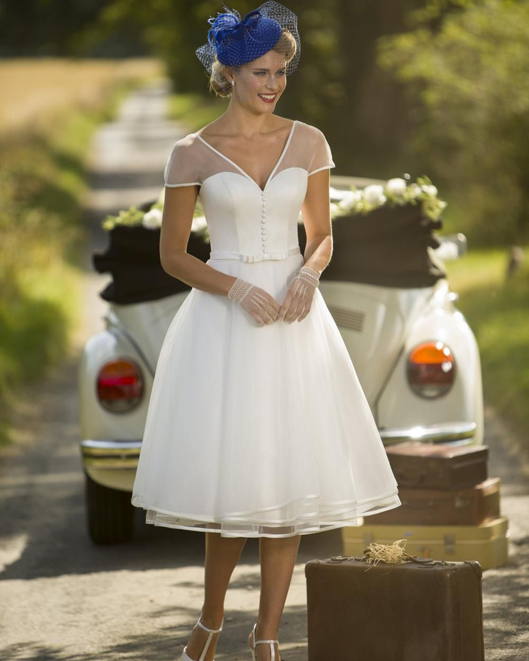 vintage inspired wedding dresses simple tea length with gloves true bride