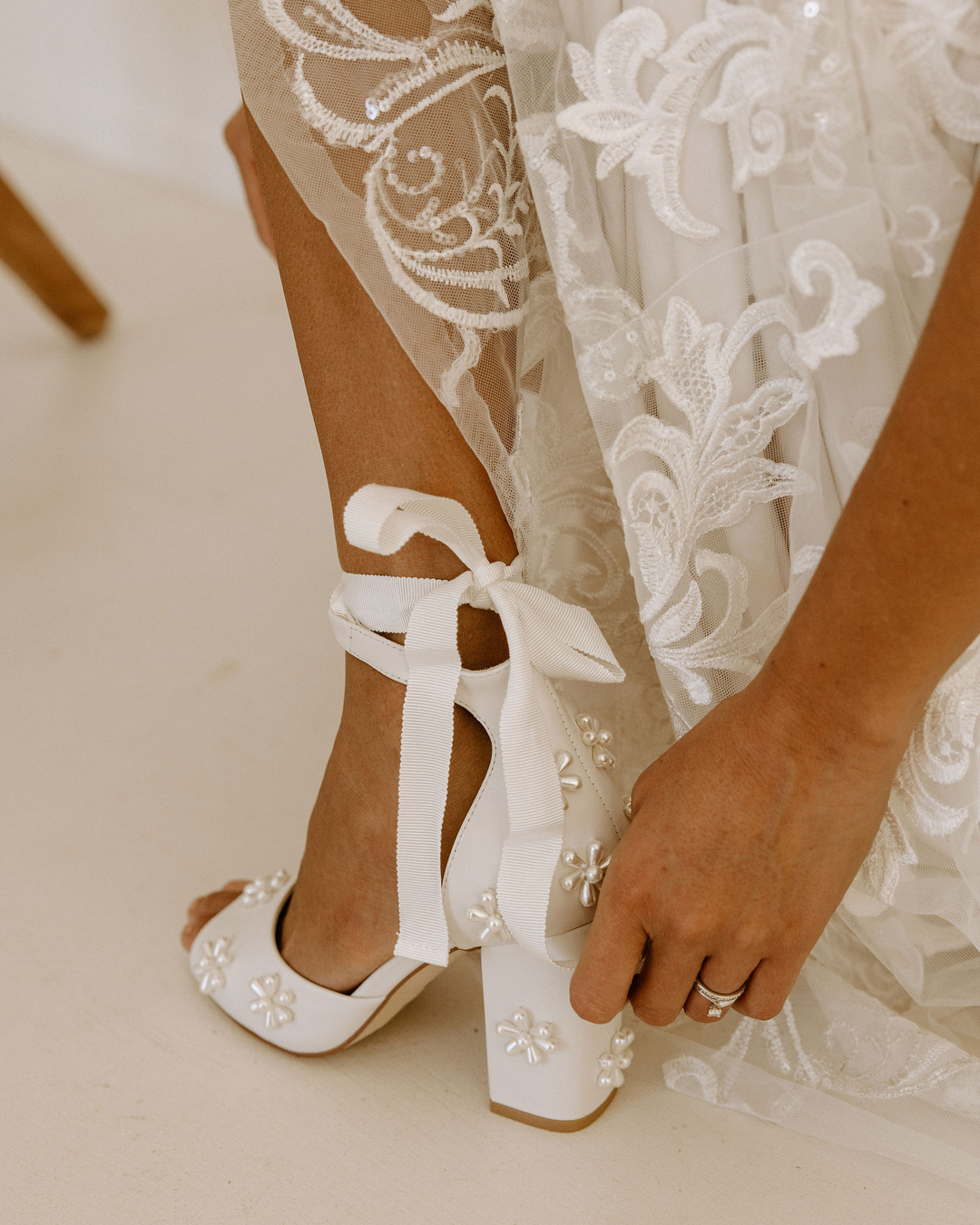 white wedding sandals block heel