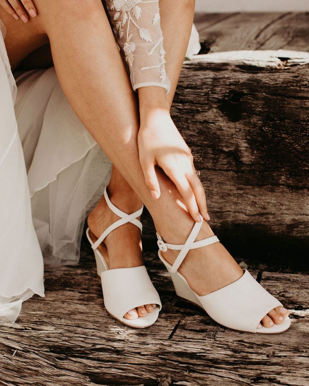 white wedding sandals wedge