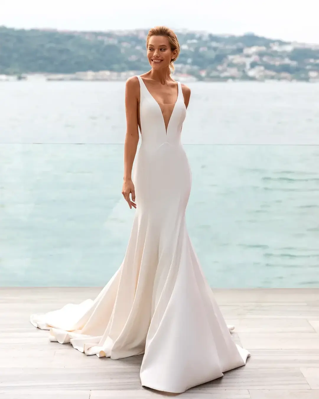 beach wedding dresses mermaid simple deep v neckline daria karlozi