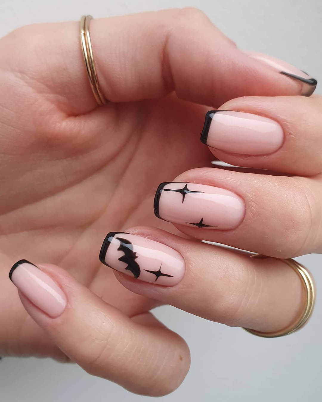 black wedding nails halloween french tip and bat thehotblend