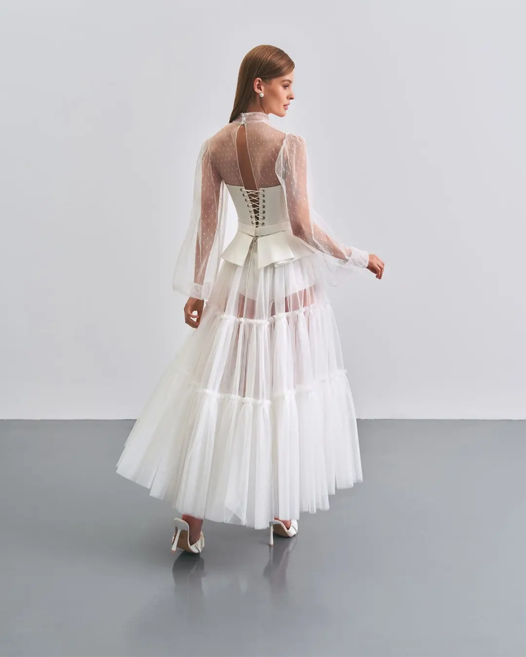 bridal dresses simple tea length with sleeves liretta