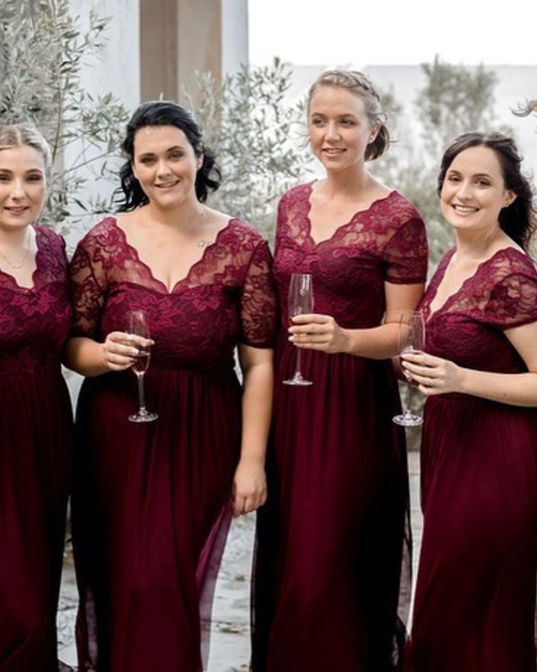 burgundy bridesmaid dresses lace