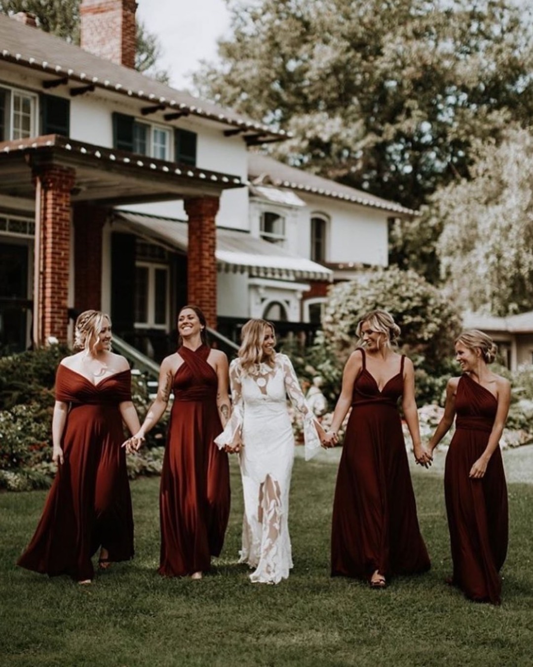 burgundy bridesmaid dresses long