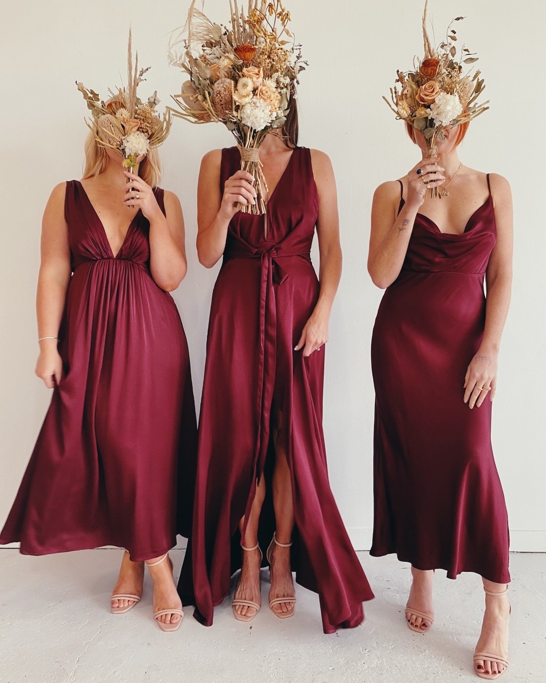 burgundy bridesmaid dresses satin