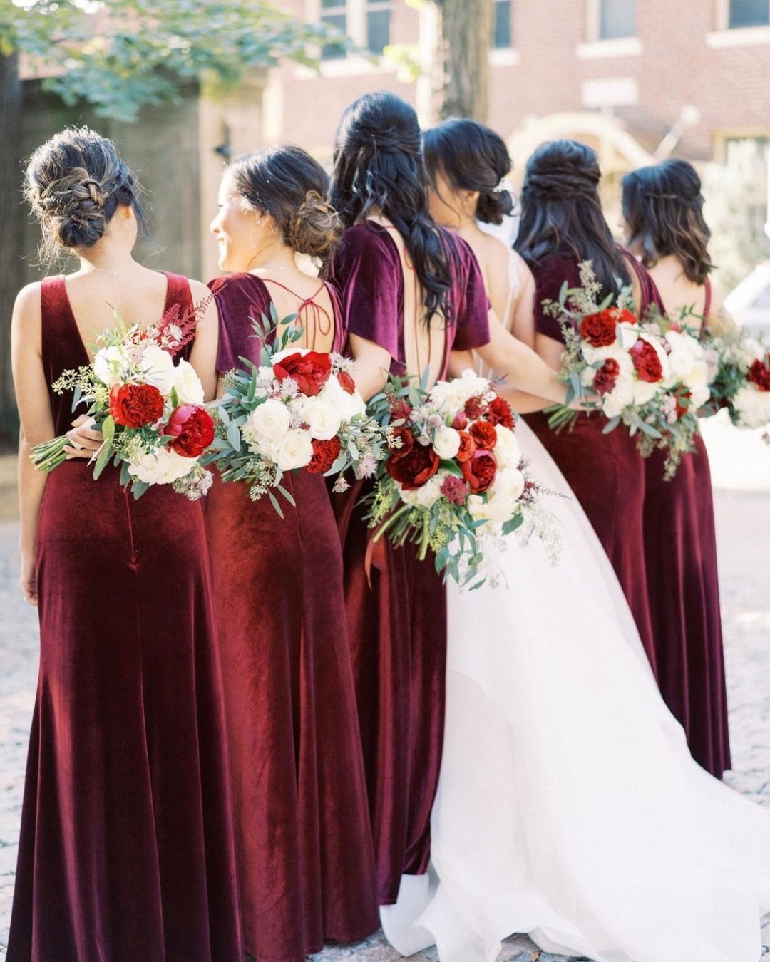 burgundy bridesmaid dresses velvet