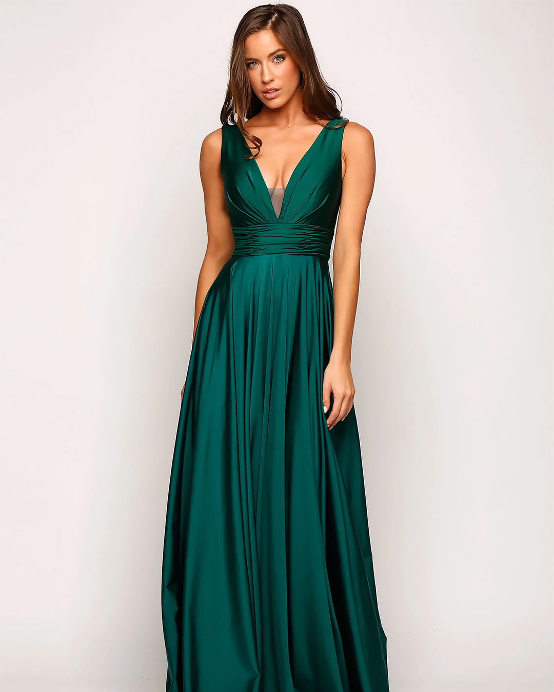 emerald green bridesmaid dresses simple long satin white runway