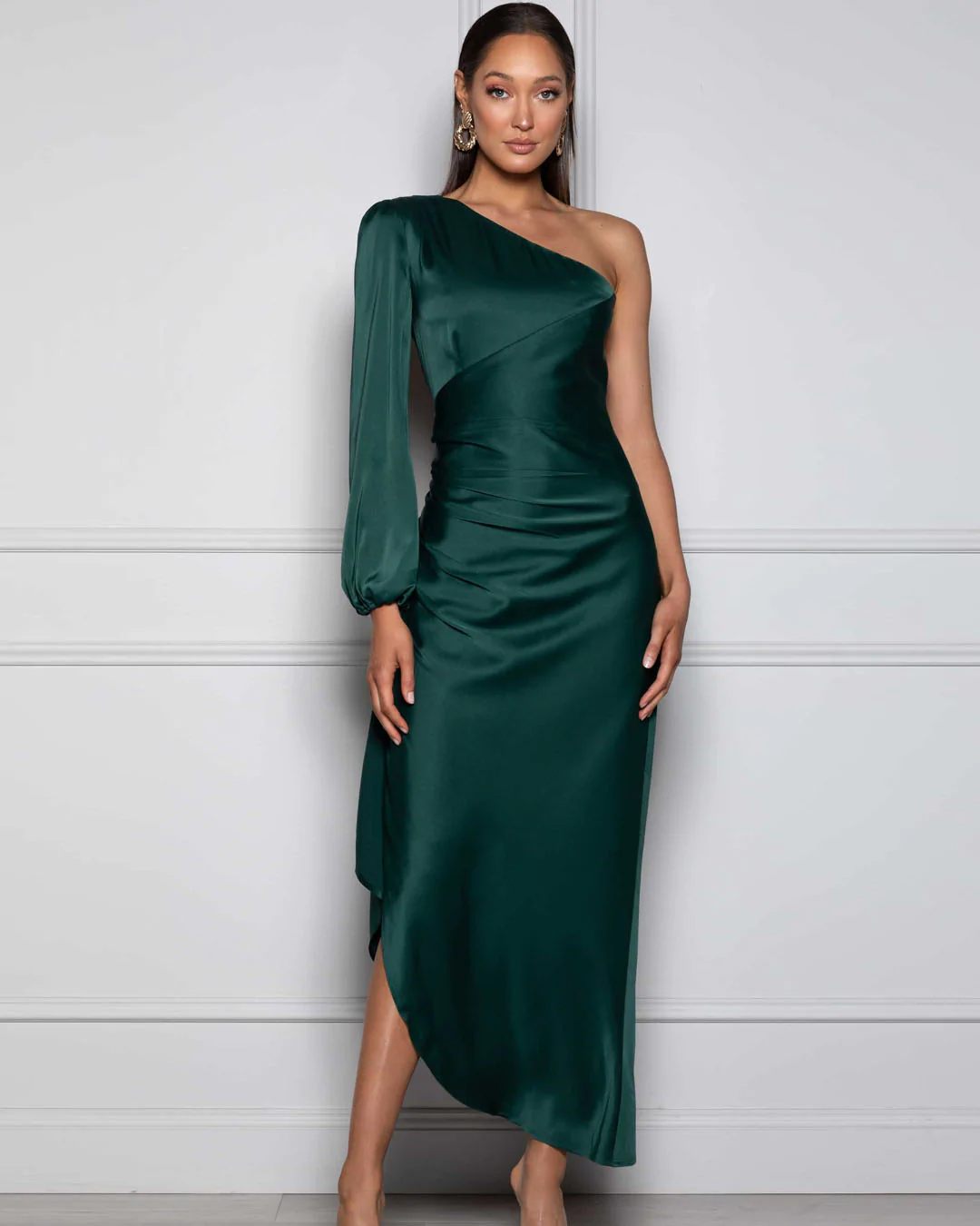 emerald green bridesmaid dresses simple one shoulder elle zeitoune