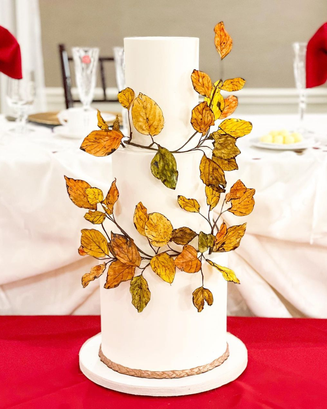 fall wedding cake white orange